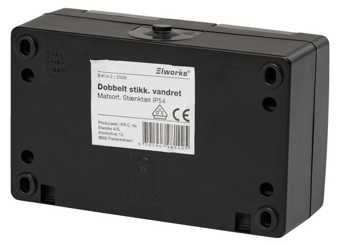 Stikkontakt dobbelt m/jord matsort - Elworks